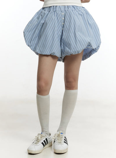 striped-cotton-balloon-fit-shorts-cy505 / Light blue