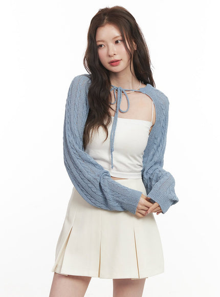 cable-knit-bolero-cardigan-ca502 / Light blue