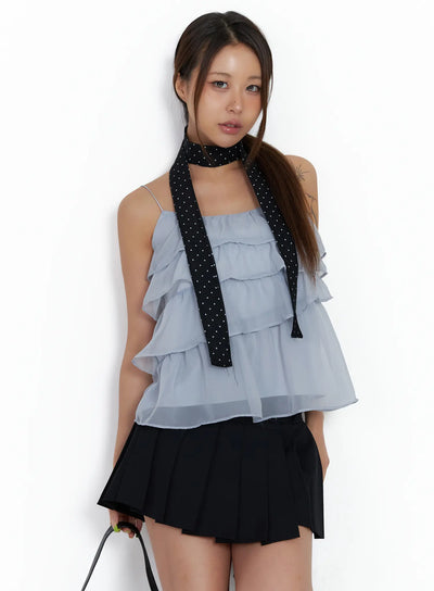 sheer-ruffle-layered-cami-top-cm520 / Light blue