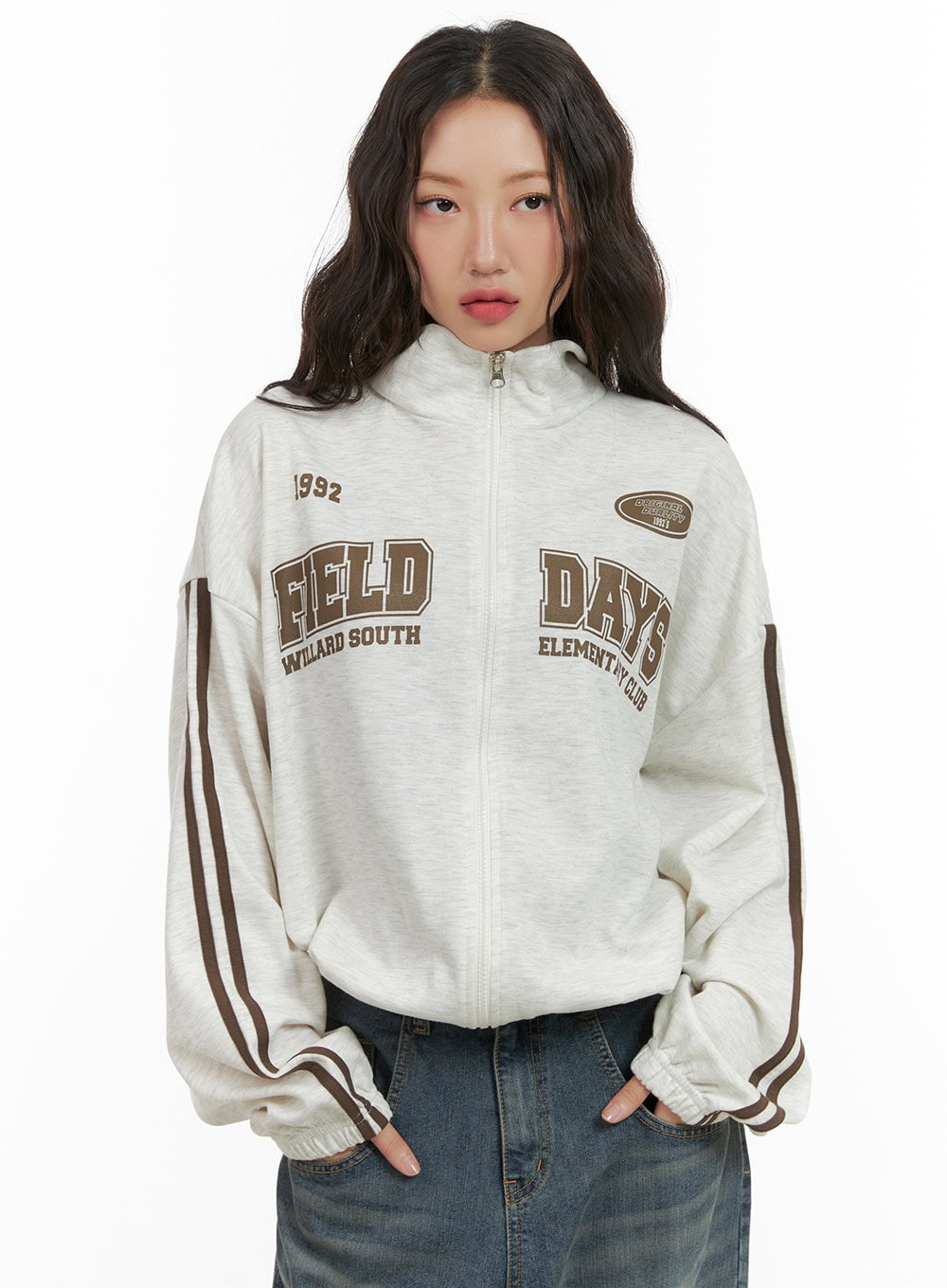 cozy-lettering-zip-up-sweatshirt-cg423 / Light gray