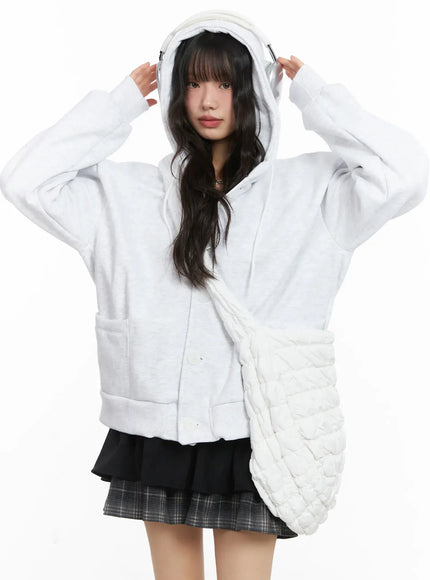 overfit-fleece-button-hoodie-cd531 / Light gray