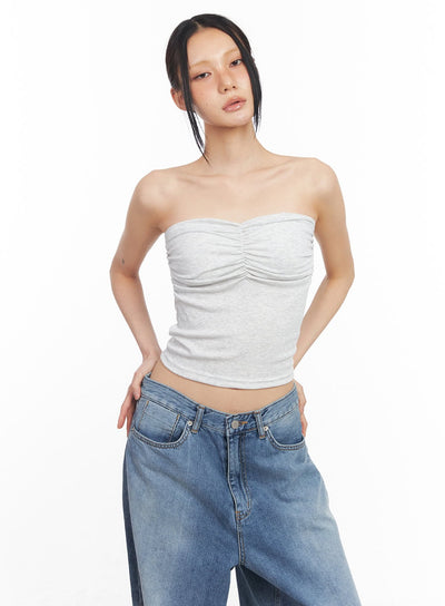 shirring-padded-tube-top-cy528 / Light gray