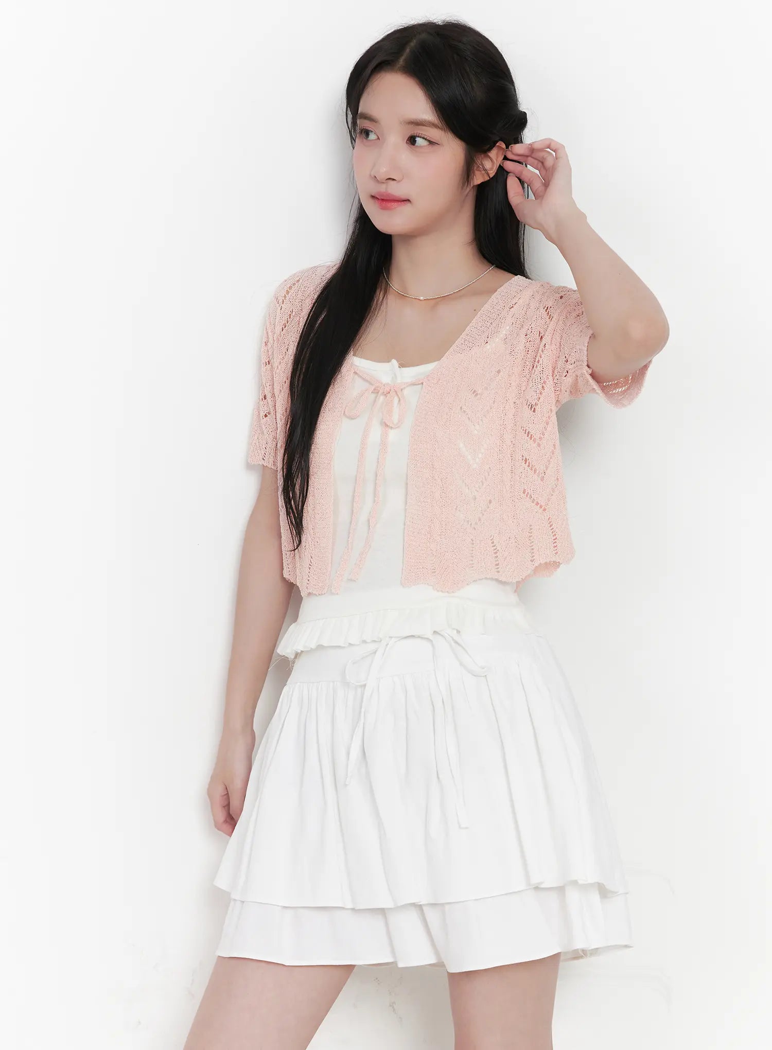 sheer-short-sleeve-cardigan-cu523 / Light pink