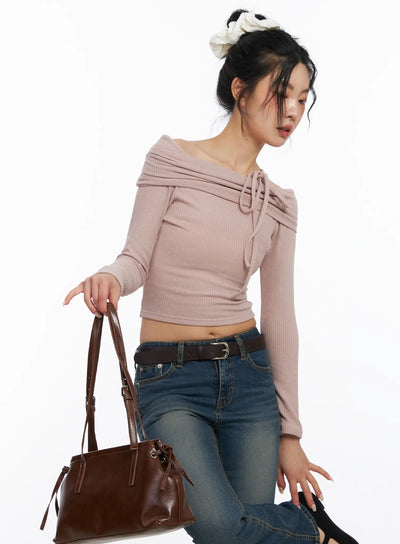 off-shoulder-ribbon-crop-top-cj523 / Light pink