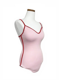 v-neck-contrast-trim-one-piece-swimsuit-iy514 / Pink
