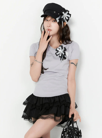 chic-rosette-embellished-top-cy514 / Light purple