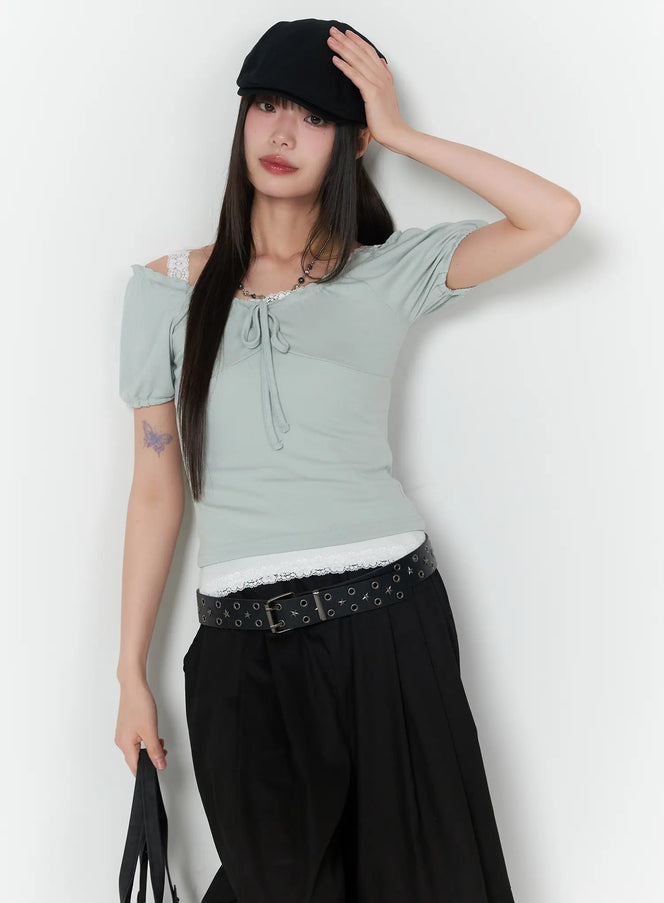 frill-trim-puff-sleeve-blouse-ca528 / Mint