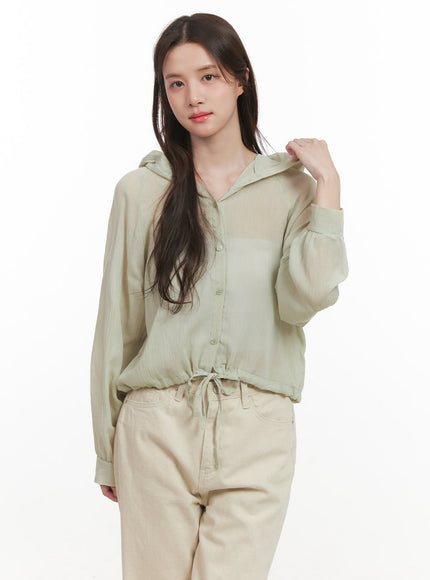 Sheer Hooded Button-Up Blouse CJ515