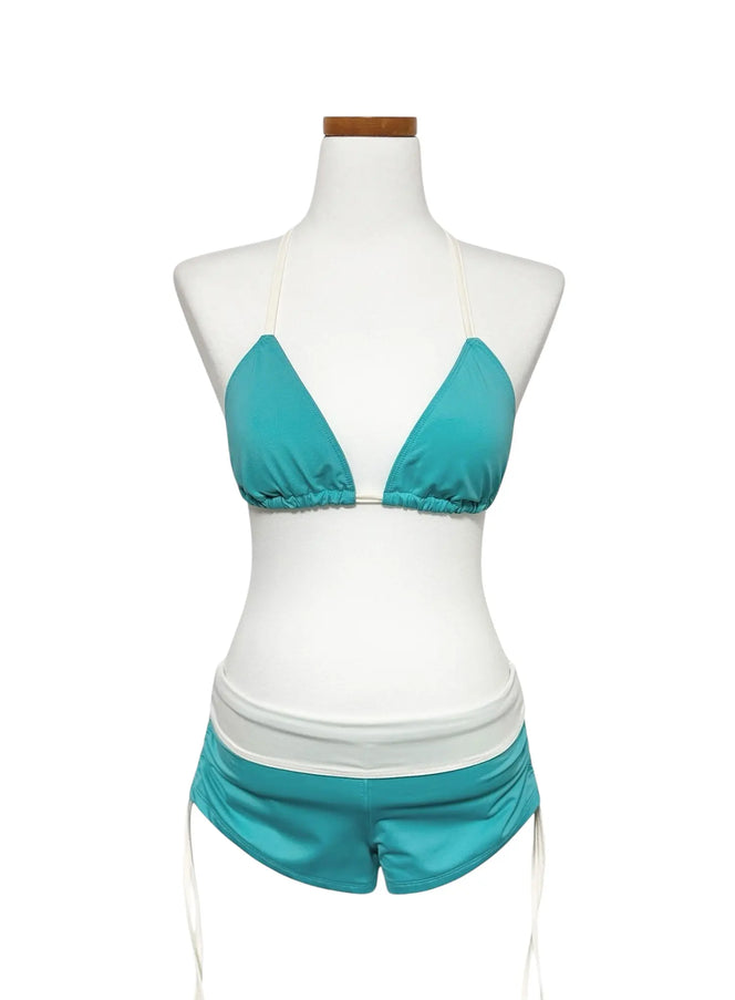 color-block-foldover-short-bikini-set-iy514 / Mint
