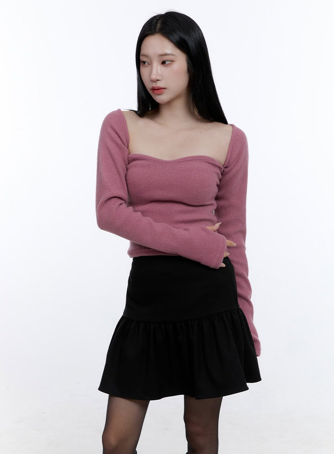 sweetheart-neck-long-sleeve-top-cd419 / Pink