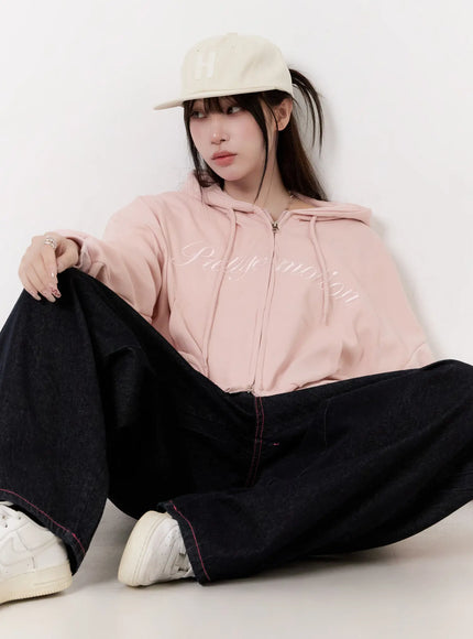 printed-graphic-zip-up-hoodie-co501 / Pink