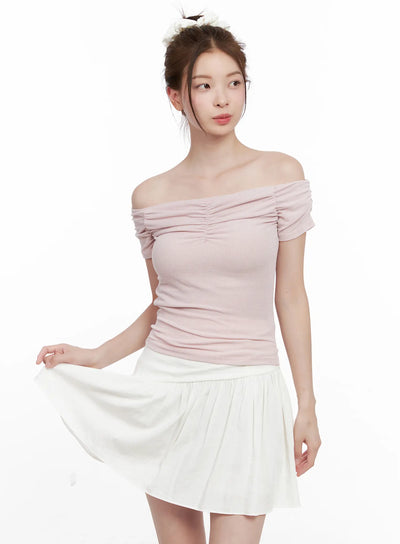 off-shoulder-ruched-top-cl524 / Pink
