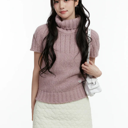 short-sleeve-turtleneck-knit-top-cd523 / Pink