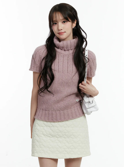 short-sleeve-turtleneck-knit-top-cd523 / Pink