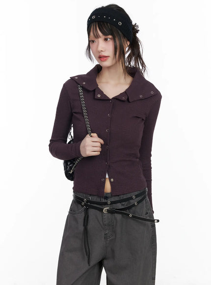 ribbed-button-up-knit-cardigan-cm526 / Purple