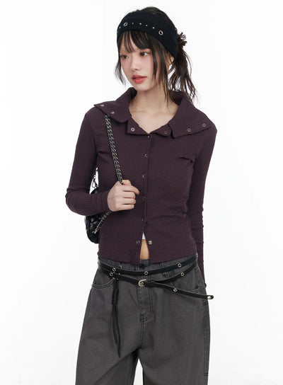 ribbed-button-up-knit-cardigan-cm526 / Purple
