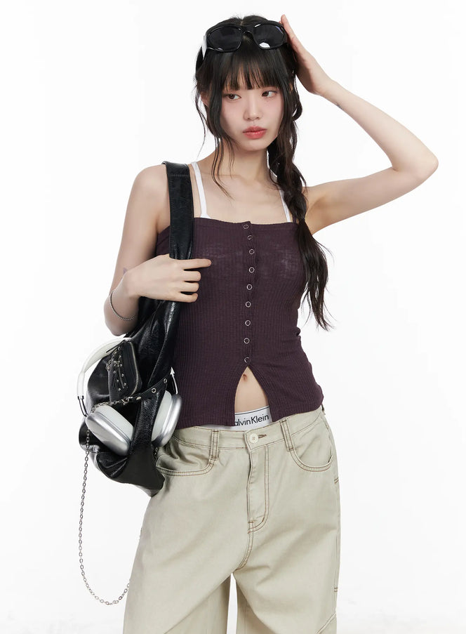 ribbed-buttoned-tank-top-cm526 / Purple