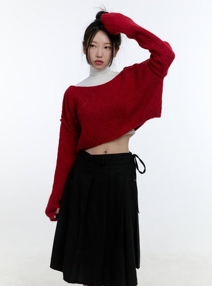 boat-neck-wool-blend-sweater-cd424 / Red