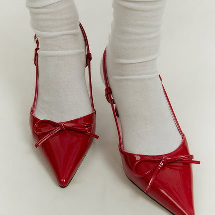 ribbon-charm-slingback-pointed-toe-heels-cy409 / Red