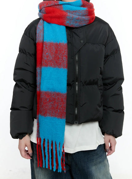 Contrast Checkered Fringe Scarf IN513