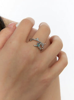 blue-cubic-ring-ca508 / Silver