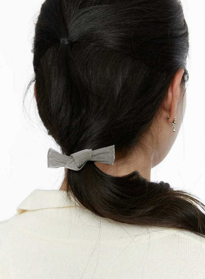 metal-bow-hair-tie-f502 / Silver
