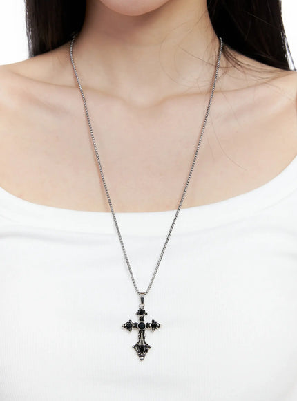 black-cross-necklace-co503 / Silver