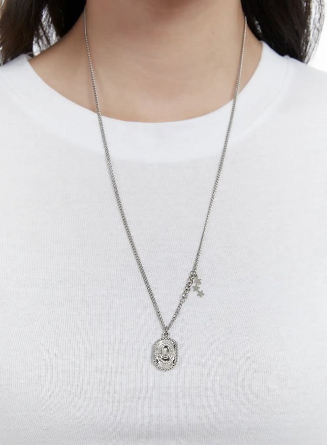 cowboy-hat-long-necklace-f502 / Silver