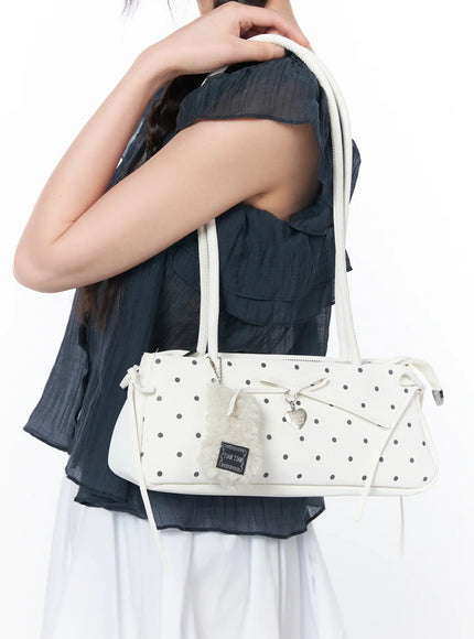 polka-dot-shoulder-bag-with-keyring-ca528 / White