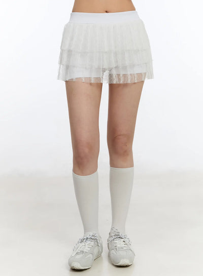 lace-tulle-layered-mini-skirt-ca507 / White