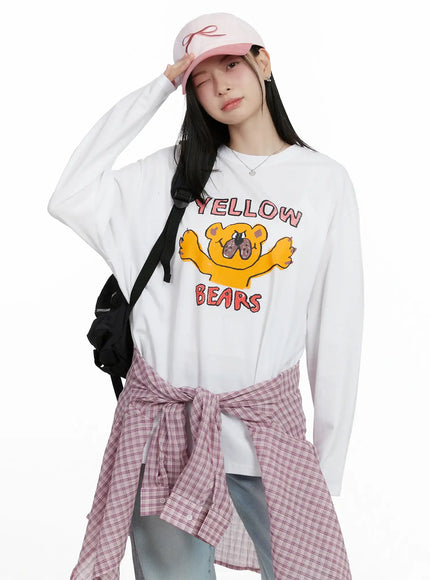 overfit-yellow-bears-graphic-long-sleeve-shirt-f502 / White