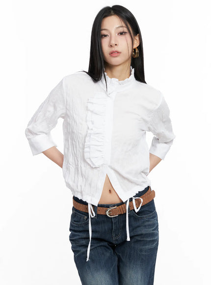 white-crinkled-high-collar-top-cc1109 / White