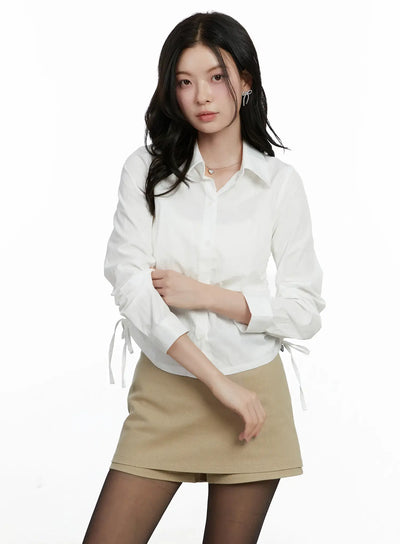 elegant-cropped-string-long-sleeve-shirt-f502 / White