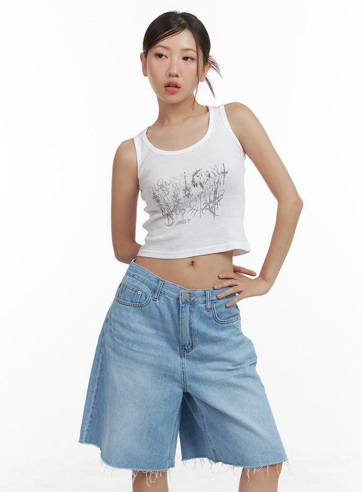 graphic-cotton-tank-crop-top-cl418 / White