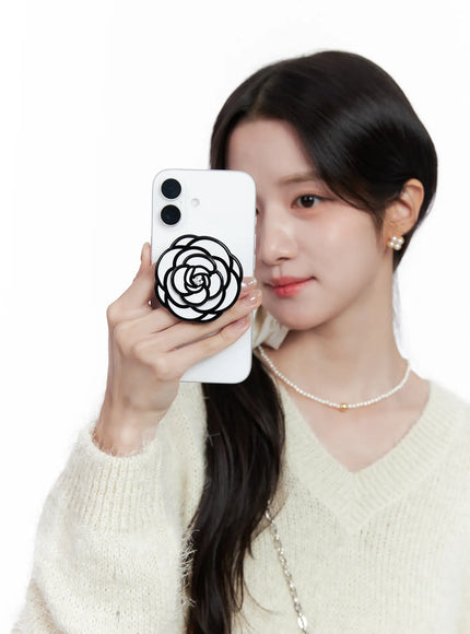 rose-cubic-flower-phone-grip-cs523 / White