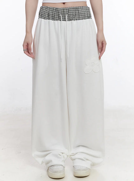 plaid-waist-wide-leg-sweatpants-cs530 / White