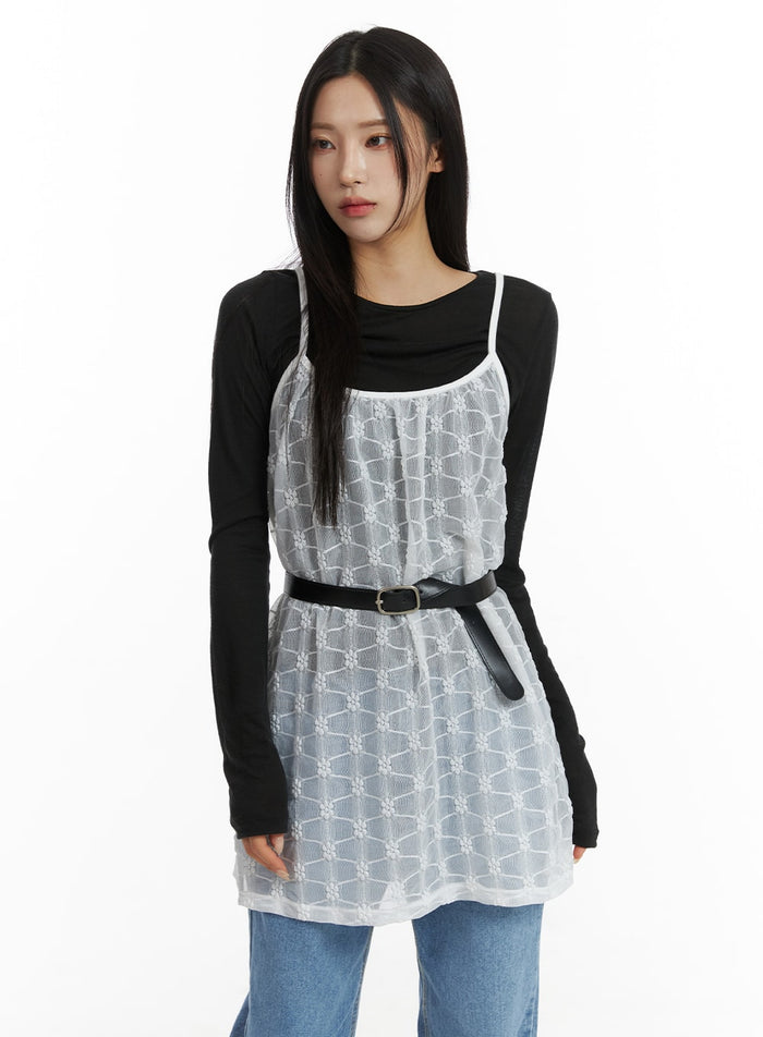 layered-mesh-sleeveless-mini-dress-cj431 / White