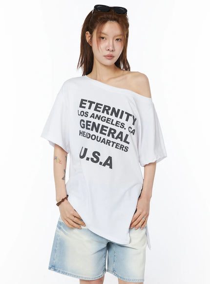 off-shoulder-graphic-t-shirt-cy528 / White