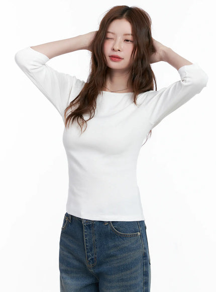 casual-boat-neck-3-4-sleeve-top-cg520 / White
