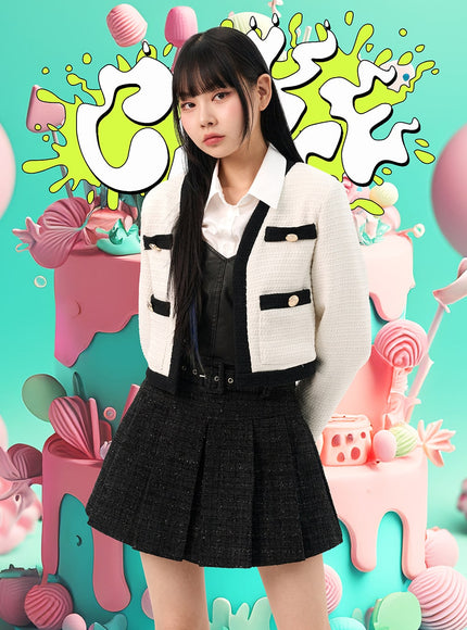 collarless-tweed-jacket-io317 / White