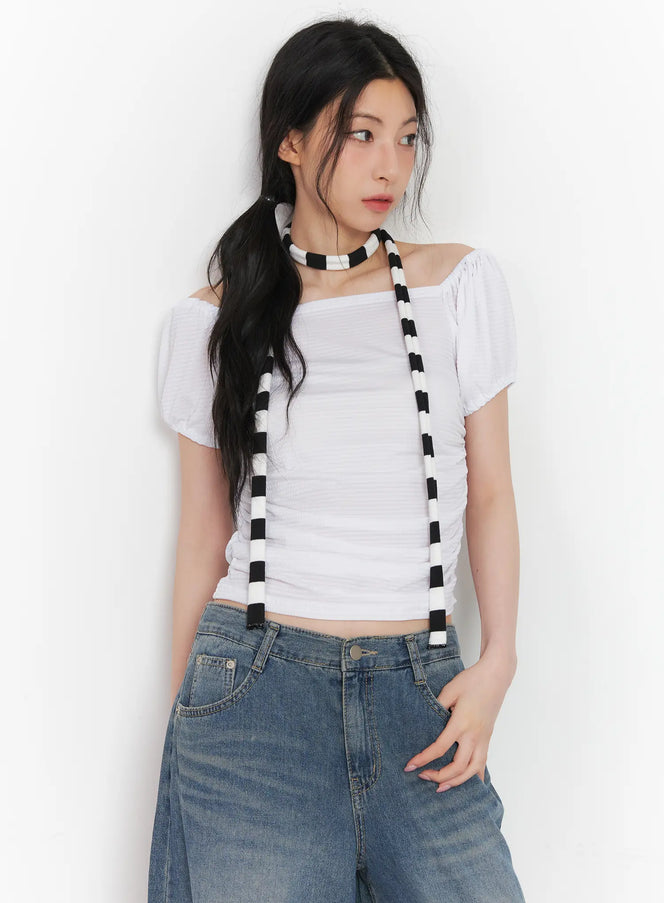shirred-puff-sleeve-crop-top-cu511 / White
