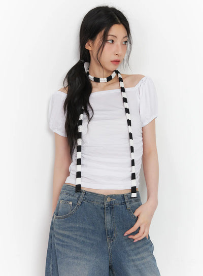 shirred-puff-sleeve-crop-top-cu511 / White