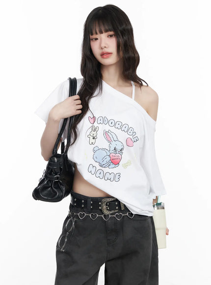 graphic-bunny-off-shoulder-top-cm526 / White