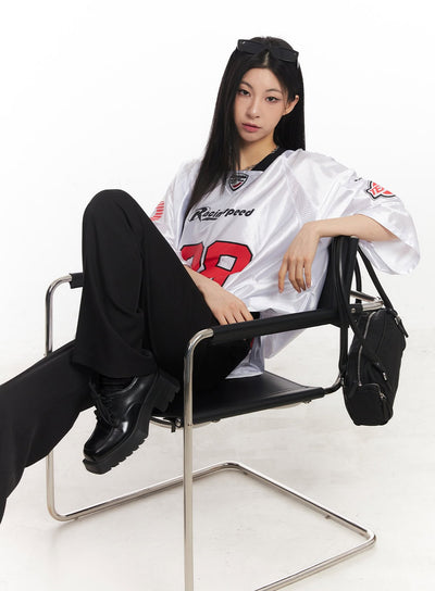 glossy-oversize-jersey-top-ca516 / White