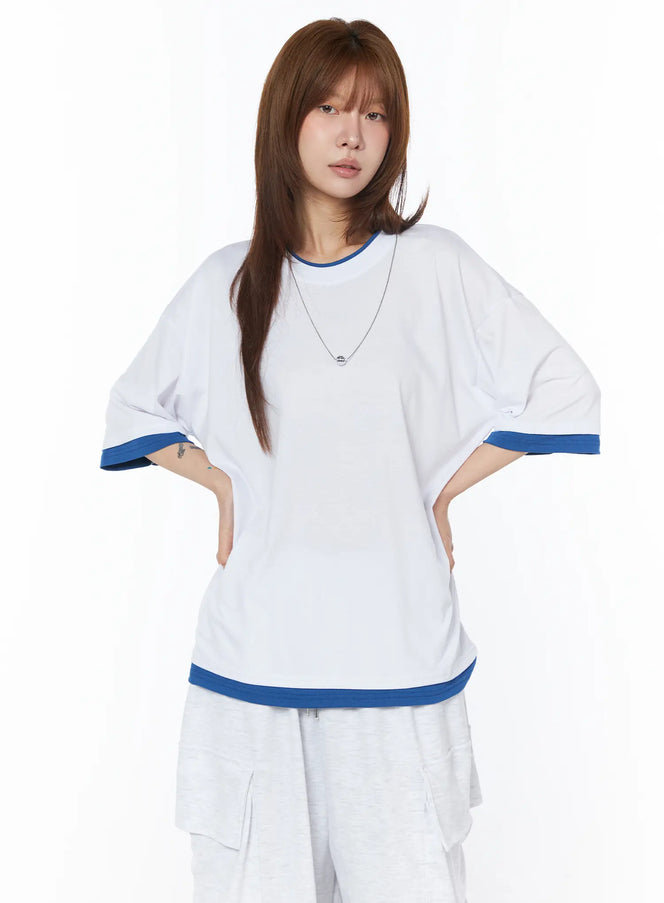 oversized-layered-t-shirt-cy527 / White