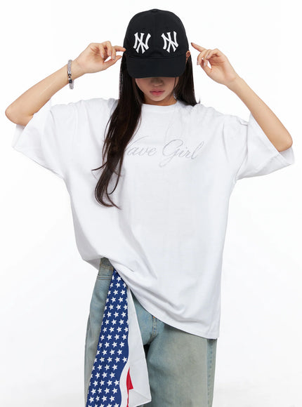 oversized-text-print-tee-co515 / White