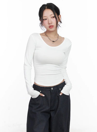 asymmetrical-crop-long-sleeve-top-cn514 / White