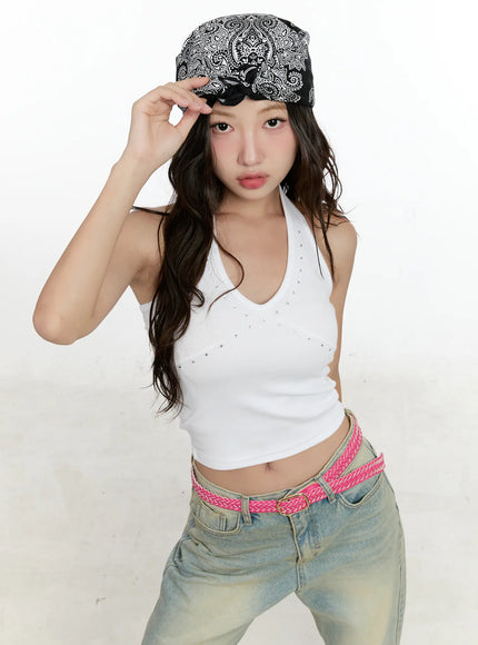 studded-halter-top-cl531 / White