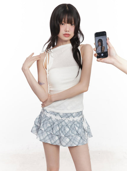 ribbon-tie-asymmetric-halter-top-cy521 / White