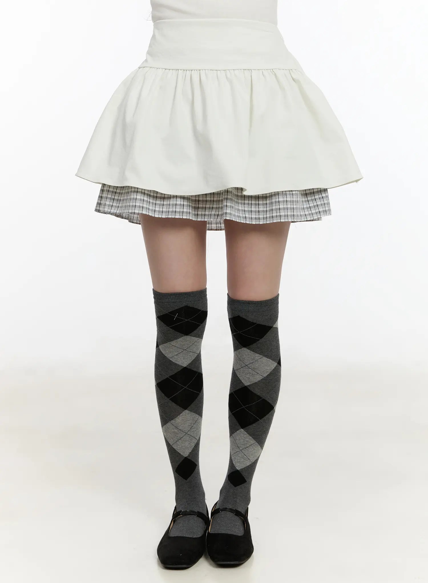 two-tone-plaid-mini-skirt-cm510 / White